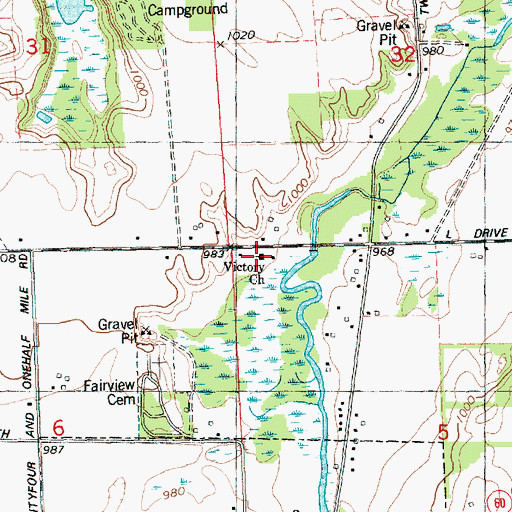 Topographic Map of Victory Church, MI