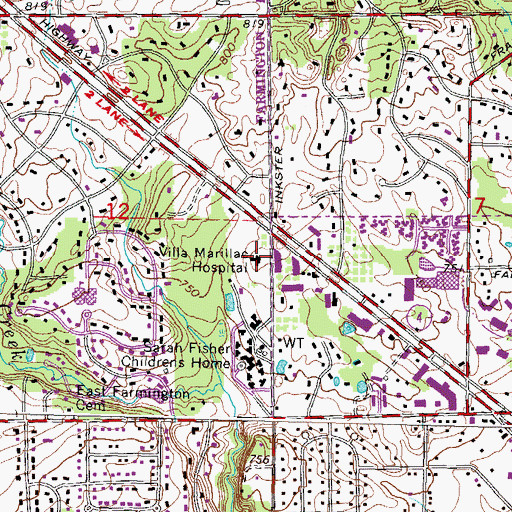 Topographic Map of Villa Marillac Hospital, MI