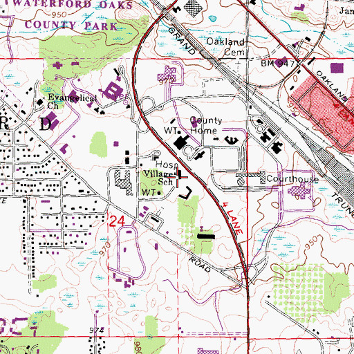 Topographic Map of Village School, MI