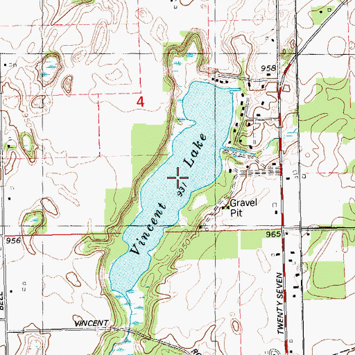 Topographic Map of Vincent Lake, MI