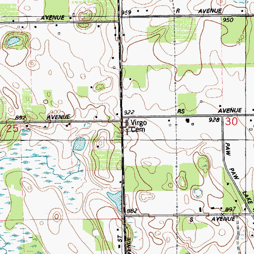 Topographic Map of Virgo Cemetery, MI