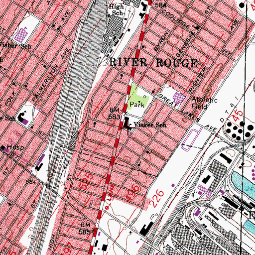 Topographic Map of Visger School, MI