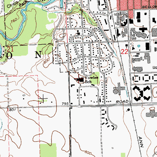 Topographic Map of Vowles School, MI