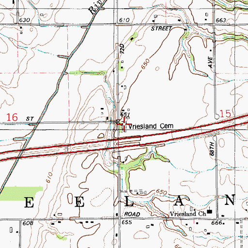 Topographic Map of Vriesland Cemetery, MI