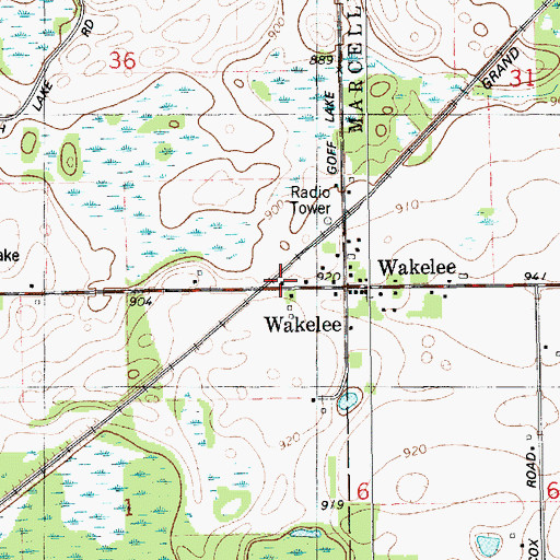 Topographic Map of Wakelee, MI