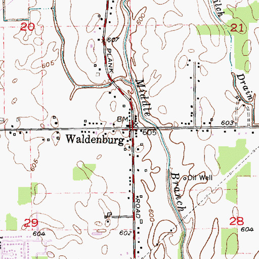 Topographic Map of Waldenburg, MI