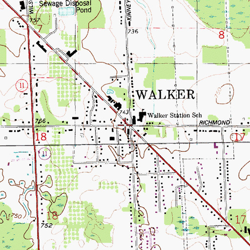 Topographic Map of Walker, MI