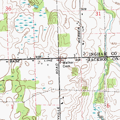 Topographic Map of Walker Cemetery, MI