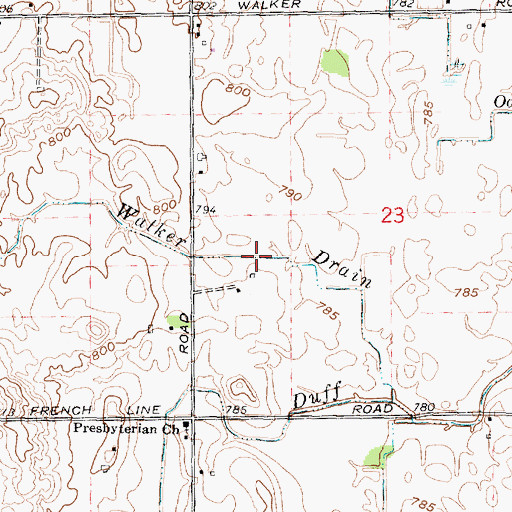 Topographic Map of Walker Drain, MI