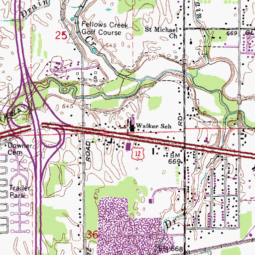 Topographic Map of Walker School, MI