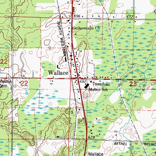 Topographic Map of Wallace, MI