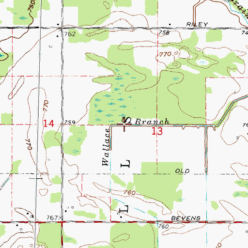 Topographic Map of Wallace Branch, MI