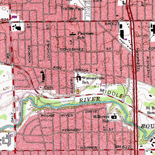 Topographic Map of Wallaceville School, MI