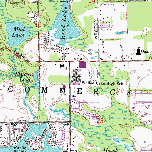 Topographic Map of Walled Lake High School, MI