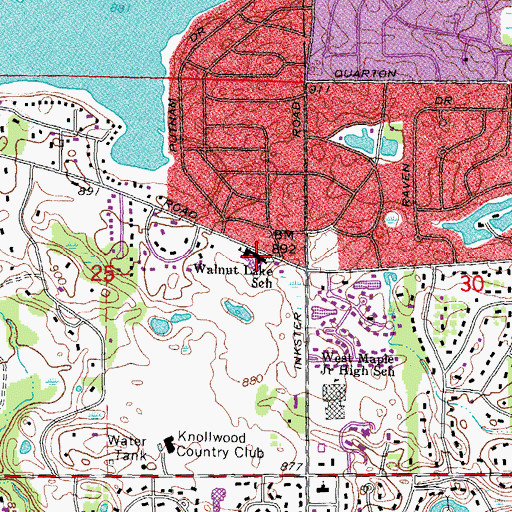 Topographic Map of Walnut Lake School, MI
