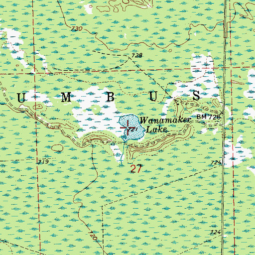 Topographic Map of Wanamaker Lake, MI