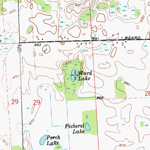 Topographic Map of Ward Lake, MI
