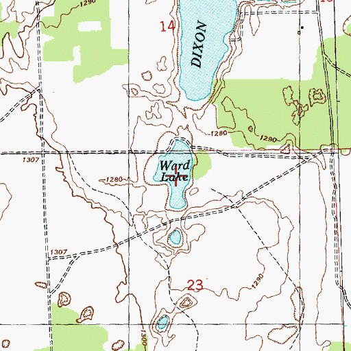 Topographic Map of Ward Lake, MI