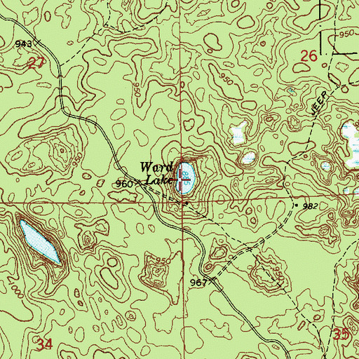 Topographic Map of Ward Lake, MI