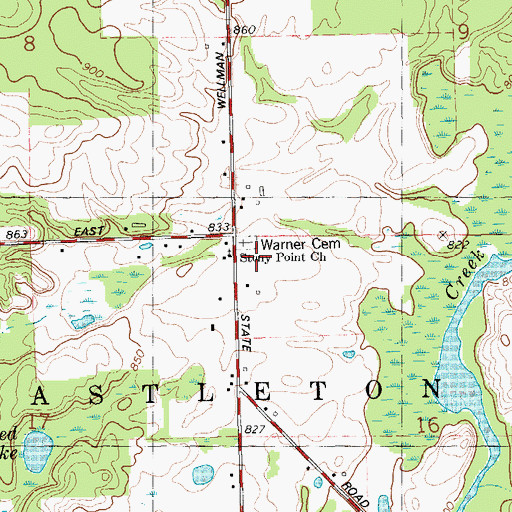 Topographic Map of Warner Cemetery, MI