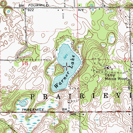 Topographic Map of Warner Lake, MI