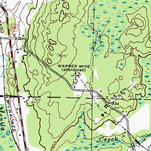 Topographic Map of Warner Mine, MI
