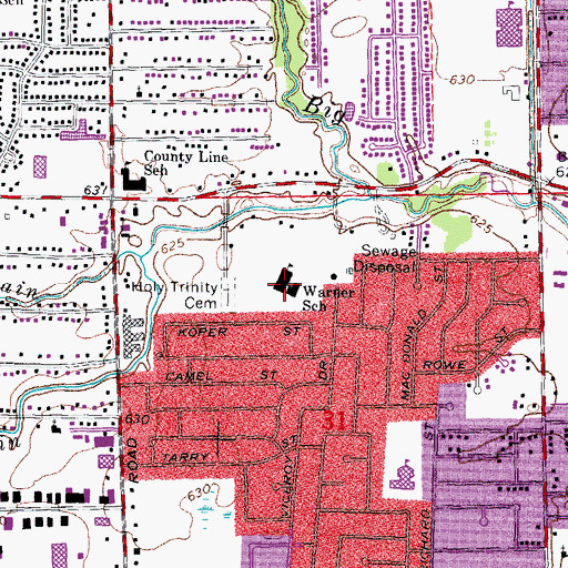 Topographic Map of Warner School, MI