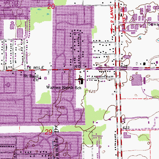 Topographic Map of Warren North School, MI