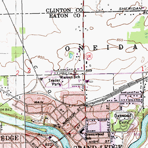 Topographic Map of Warren School, MI