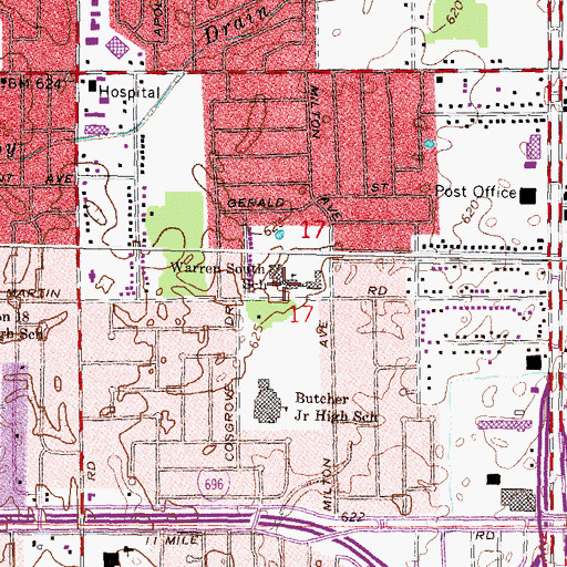 Topographic Map of Warren South School, MI