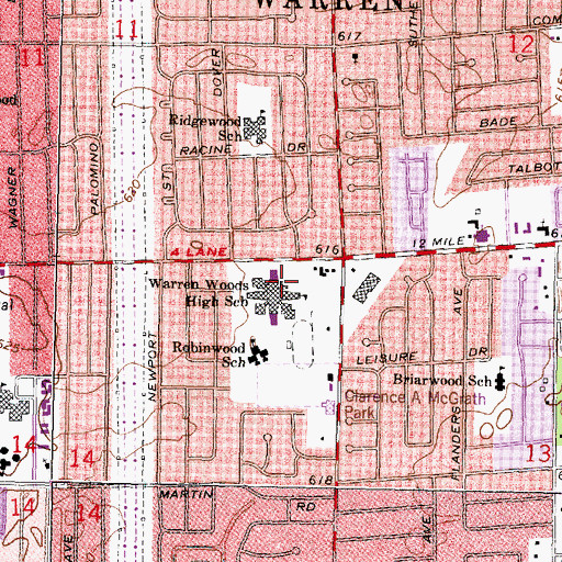Topographic Map of Warren Woods High School, MI