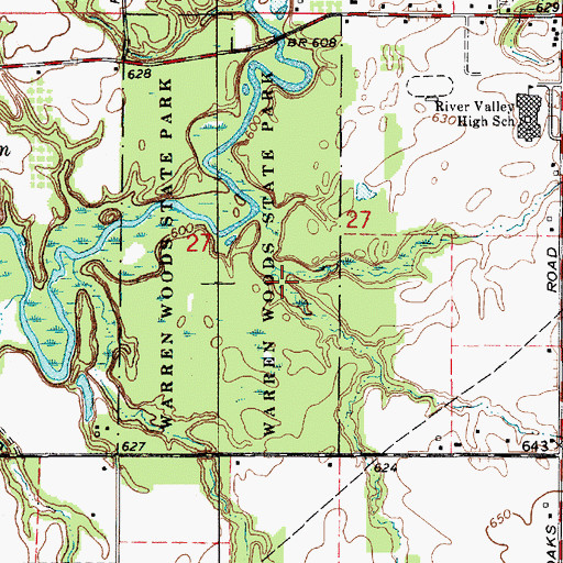 Topographic Map of Warren Woods State Park, MI