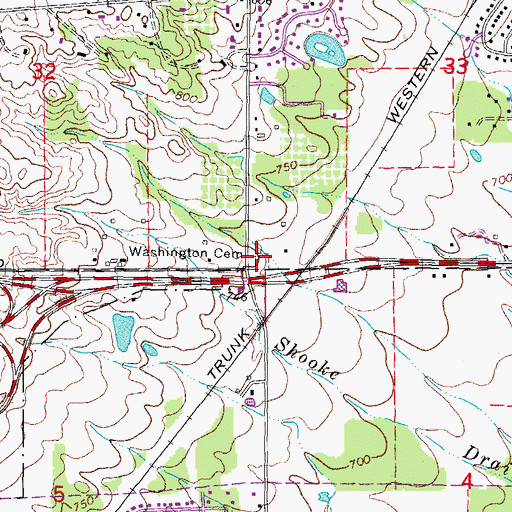 Topographic Map of Washington Cemetery, MI