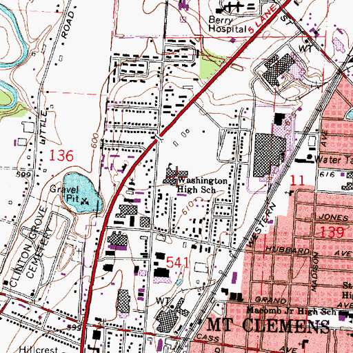 Topographic Map of Washington High School, MI