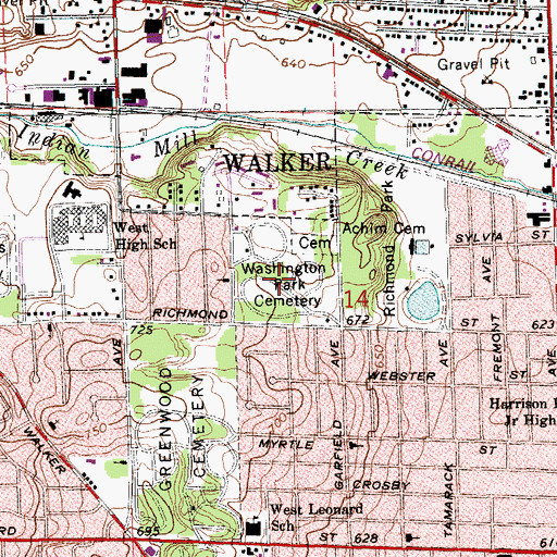 Topographic Map of Washington Park Cemetery, MI