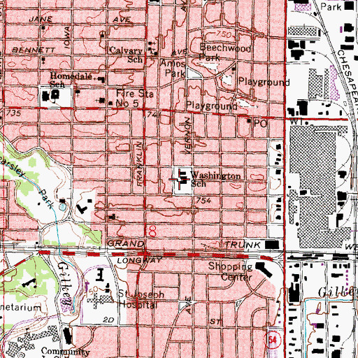 Topographic Map of Washington School, MI