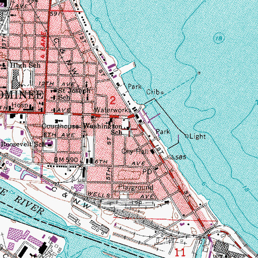 Topographic Map of Washington School, MI