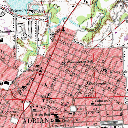 Topographic Map of Washington School, MI