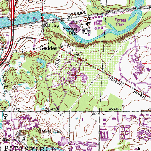 Topographic Map of Washtenaw Community College, MI