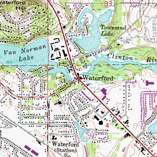 Topographic Map of Waterford, MI