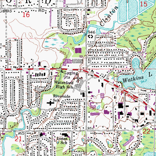 Topographic Map of Waterford High School, MI