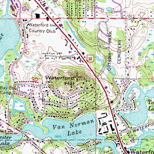 Topographic Map of Waterford Hill, MI