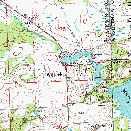 Topographic Map of Waterloo, MI