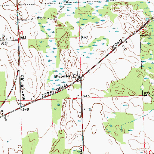 Topographic Map of Waterloo Church, MI