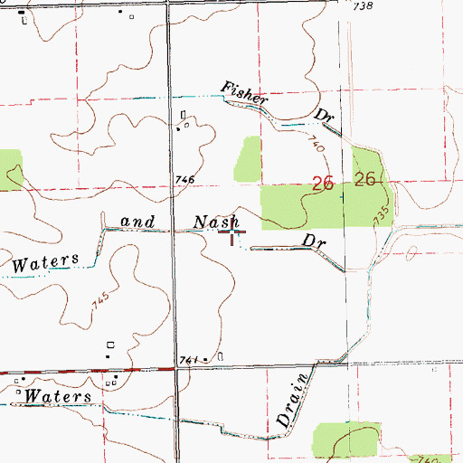 Topographic Map of Waters and Nash Drain, MI