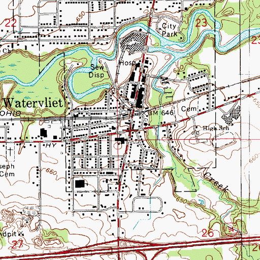 Topographic Map of Watervliet, MI