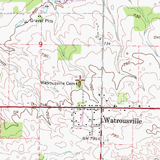 Topographic Map of Watrousville Cemetery, MI