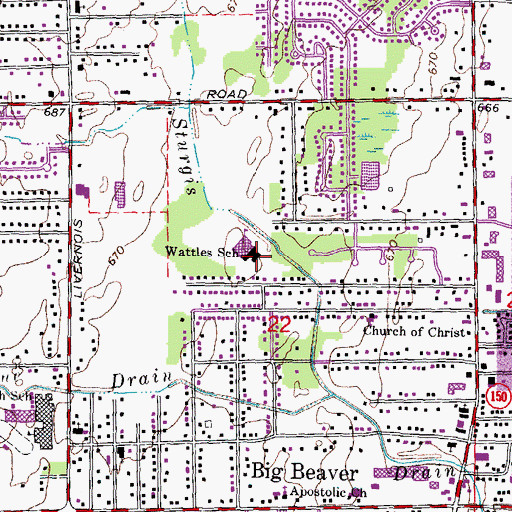 Topographic Map of Wattles School, MI