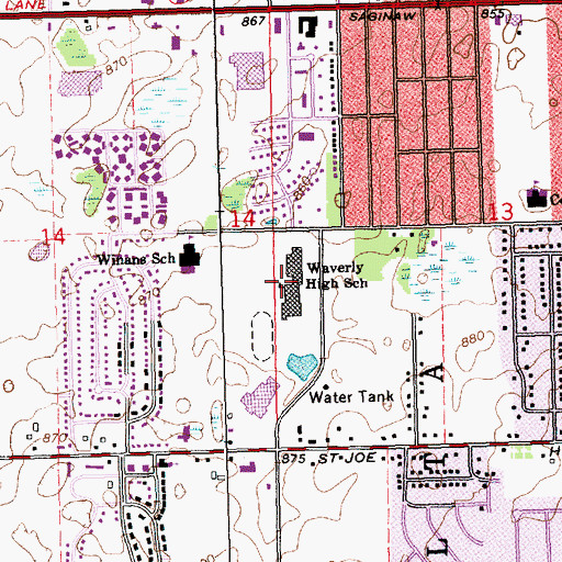 Topographic Map of Waverly High School, MI