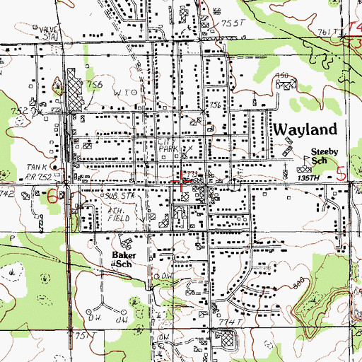 Topographic Map of Wayland, MI